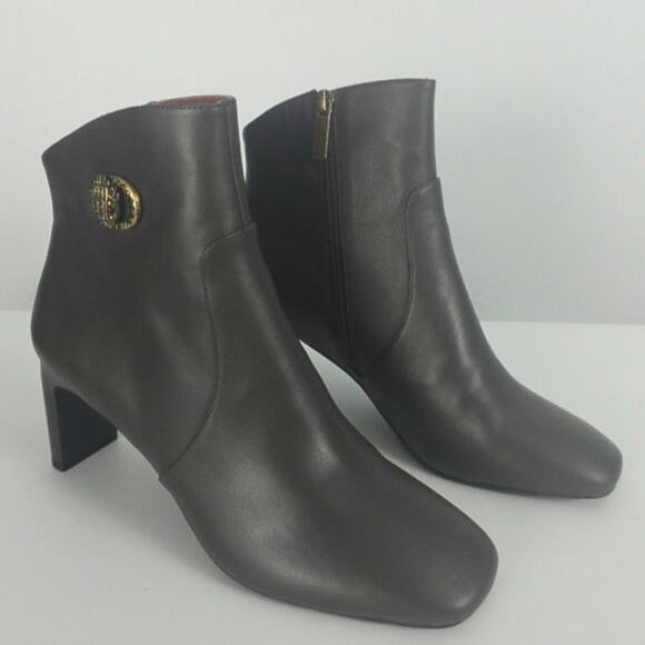 Kurt Geiger Chelsea Square Toe Bootie Brown Leather Ankle Block Heel Size 41 - Picture 1 of 15